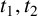 t 1 comma t 2