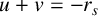 u plus v equals minus r Subscript s