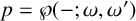 p equals script upper P left parenthesis minus semicolon omega comma omega prime right parenthesis