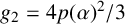 g 2 equals 4 p left parenthesis alpha right parenthesis squared divided by 3