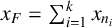 x Subscript upper F Baseline equals sigma summation Underscript i equals 1 Overscript k Endscripts x Subscript n Sub Subscript i