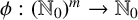 phi colon left parenthesis upper N 0 right parenthesis Superscript m Baseline right arrow upper N 0