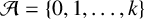 script upper A equals StartSet 0 comma 1 comma midline horizontal ellipsis comma k EndSet