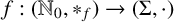 f colon left parenthesis upper N 0 comma asterisk Subscript f Baseline right parenthesis right arrow left parenthesis upper Sigma comma dot right parenthesis
