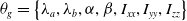 theta Subscript g Baseline equals StartSet lamda Subscript a Baseline comma lamda Subscript b Baseline comma alpha comma beta comma upper I Subscript x x Baseline comma upper I Subscript y y Baseline comma upper I Subscript z z Baseline EndSet