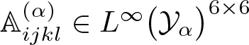 double struck upper A ijkl left parenthesis alpha right parenthesis element of upper L infinity left parenthesis script upper Y alpha right parenthesis 6 times 6