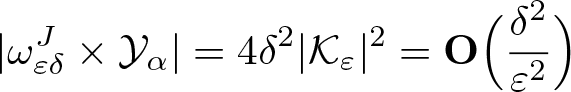 vertical bar omega epsilon delta upper J times script upper Y alpha vertical bar equals 4 delta 2 vertical bar script upper K epsilon vertical bar 2 equals upper O left parenthesis delta 2 epsilon 2 right parenthesis