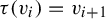 tau left parenthesis v Subscript i Baseline right parenthesis equals v Subscript i plus 1