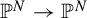 upper P Superscript upper N Baseline right arrow upper P Superscript upper N