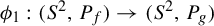 phi 1 colon left parenthesis upper S squared comma upper P Subscript f Baseline right parenthesis right arrow left parenthesis upper S squared comma upper P Subscript g Baseline right parenthesis