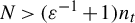 upper N backslash kern minus 1 p t greater than backslash kern minus 1 p t left parenthesis epsilon Superscript negative 1 Baseline backslash kern minus 1 p t plus backslash kern minus 1 p t 1 right parenthesis n Subscript t