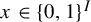 x element of left brace 0 comma 1 right brace Superscript upper I