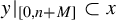 y vertical bar Subscript 0 comma n plus upper M Baseline subset of x