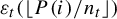 epsilon Subscript t Baseline left parenthesis left floor upper P left parenthesis i right parenthesis divided by n Subscript t Baseline right floor right parenthesis