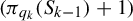 left parenthesis pi Subscript q Sub Subscript k Subscript Baseline left parenthesis upper S Subscript k minus 1 Baseline right parenthesis plus 1 right parenthesis