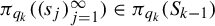 pi Subscript q Sub Subscript k Baseline left parenthesis left parenthesis s Subscript j Baseline right parenthesis Subscript j equals 1 Superscript infinity Baseline right parenthesis element of pi Subscript q Sub Subscript k Baseline left parenthesis upper S Subscript k minus 1 Baseline right parenthesis