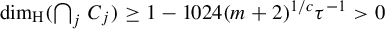 backslash dimension Subscript normal upper H Baseline left parenthesis backslash leftcap Subscript j Baseline upper C Subscript j Baseline right parenthesis greater than or equals 1 minus 1024 left parenthesis m plus 2 right parenthesis Superscript 1 divided by c Baseline tau Superscript negative 1 Baseline greater than 0
