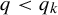 q less than q Subscript k