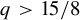 q greater than 15 divided by 8