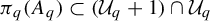 pi Subscript q Baseline left parenthesis upper A Subscript q Baseline right parenthesis subset of left parenthesis upper U Subscript q Baseline plus 1 right parenthesis intersection upper U Subscript q
