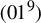 left parenthesis 01 Superscript 9 Baseline right parenthesis