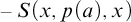 minus upper S left parenthesis x comma p left parenthesis a right parenthesis comma x right parenthesis