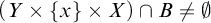 left parenthesis upper Y times StartSet x EndSet times upper X right parenthesis intersection upper B not equals backslash emptyset