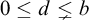 0 less than or equals d less than and single line not equals b