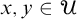 x comma y element of script upper U