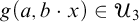 g left parenthesis a comma b dot x right parenthesis element of upper U 3