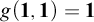 g left parenthesis bold 1 comma bold 1 right parenthesis equals bold 1