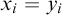 x Subscript i Baseline equals y Subscript i