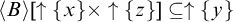 left angle bracket upper B right angle bracket up arrow StartSet x EndSet times up arrow StartSet z EndSet subset of or equal to up arrow StartSet y EndSet