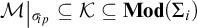M restricted to sigma sub p is a subset of K, which is a subset of Mod open parenthesis capital sigma sub i close parenthesis.