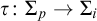 tau colon upper Sigma Subscript p Baseline right arrow upper Sigma Subscript i Baseline