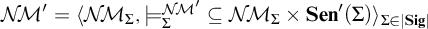 upper N backslash exclamation mark upper M prime equals left angle bracket upper N backslash exclamation mark upper M Subscript upper Sigma Baseline comma models Subscript upper Sigma Superscript upper N backslash exclamation mark upper M prime Baseline subset of or equal to upper N backslash exclamation mark upper M Subscript upper Sigma Baseline times upper S e n prime left parenthesis upper Sigma right parenthesis right angle bracket Subscript upper Sigma element of StartAbsoluteValue upper S i g EndAbsoluteValue Baseline