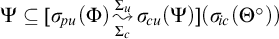 upper Psi subset of or equal to sigma Subscript backslash exclamation mark pu Baseline left parenthesis upper Phi right parenthesis backslash stackrel upper Sigma Subscript c Baseline right bracket upper Sigma Subscript u Baseline wave arrow pointing directly right sigma Subscript backslash exclamation mark cu Baseline left parenthesis upper Psi right parenthesis left parenthesis sigma Subscript backslash exclamation mark ic Baseline left parenthesis upper Theta Superscript ring Baseline right parenthesis right parenthesis