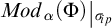 Mod sub alpha open parenthesis Phi close parenthesis evaluated at sigma sub p.