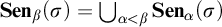 upper S e n Subscript beta Baseline left parenthesis sigma right parenthesis equals backslash leftcup Underscript alpha less than beta Endscripts upper S e n Subscript alpha Baseline left parenthesis sigma right parenthesis