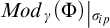 M o d sub gamma of open parenthesis capital phi close parenthesis evaluated at sigma sub i p.