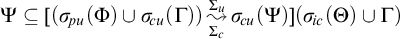 upper Psi subset of or equal to left parenthesis sigma Subscript backslash exclamation mark pu Baseline left parenthesis upper Phi right parenthesis union sigma Subscript backslash exclamation mark cu Baseline left parenthesis upper Gamma right parenthesis right parenthesis backslash stackrel upper Sigma Subscript c Baseline right bracket upper Sigma Subscript u Baseline wave arrow pointing directly right sigma Subscript backslash exclamation mark cu Baseline left parenthesis upper Psi right parenthesis left parenthesis sigma Subscript backslash exclamation mark ic Baseline left parenthesis upper Theta right parenthesis union upper Gamma right parenthesis