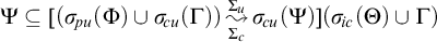 upper Psi subset of or equal to left parenthesis sigma Subscript backslash exclamation mark pu Baseline left parenthesis upper Phi right parenthesis union sigma Subscript backslash exclamation mark cu Baseline left parenthesis upper Gamma right parenthesis right parenthesis backslash stackrel upper Sigma Subscript c Baseline right bracket upper Sigma Subscript u Baseline wave arrow pointing directly right sigma Subscript backslash exclamation mark cu Baseline left parenthesis upper Psi right parenthesis left parenthesis sigma Subscript backslash exclamation mark ic Baseline left parenthesis upper Theta right parenthesis union upper Gamma right parenthesis