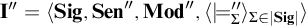 bold upper I quotation mark equals left angle bracket upper S i g comma upper S e n quotation mark comma upper M o d quotation mark comma left angle bracket models Subscript upper Sigma Baseline quotation mark right angle bracket Subscript upper Sigma element of StartAbsoluteValue upper S i g EndAbsoluteValue Baseline right angle bracket
