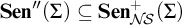upper S e n quotation mark left parenthesis upper Sigma right parenthesis subset of or equal to upper S e n Subscript upper N backslash exclamation mark upper S Superscript plus Baseline left parenthesis upper Sigma right parenthesis