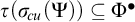 tau left parenthesis sigma Subscript backslash exclamation mark cu Baseline left parenthesis upper Psi right parenthesis right parenthesis subset of or equal to upper Phi Superscript bullet