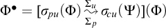 upper Phi Superscript bullet Baseline equals sigma Subscript backslash exclamation mark pu Baseline left parenthesis upper Phi right parenthesis backslash stackrel upper Sigma Subscript p Baseline right bracket upper Sigma Subscript u Baseline wave arrow pointing directly right sigma Subscript backslash exclamation mark cu Baseline left parenthesis upper Psi right parenthesis left parenthesis upper Phi right parenthesis