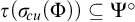 tau left parenthesis sigma Subscript backslash exclamation mark cu Baseline left parenthesis upper Phi right parenthesis right parenthesis subset of or equal to upper Psi Superscript ring