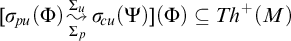 sigma Subscript backslash exclamation mark pu Baseline left parenthesis upper Phi right parenthesis backslash stackrel upper Sigma Subscript p Baseline right bracket upper Sigma Subscript u Baseline wave arrow pointing directly right sigma Subscript backslash exclamation mark cu Baseline left parenthesis upper Psi right parenthesis left parenthesis upper Phi right parenthesis subset of or equal to upper T h Superscript plus Baseline left parenthesis upper M right parenthesis
