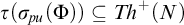 tau left parenthesis sigma Subscript backslash exclamation mark pu Baseline left parenthesis upper Phi right parenthesis right parenthesis subset of or equal to upper T h Superscript plus Baseline left parenthesis upper N right parenthesis