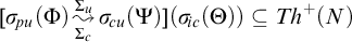 sigma Subscript backslash exclamation mark pu Baseline left parenthesis upper Phi right parenthesis backslash stackrel upper Sigma Subscript c Baseline right bracket upper Sigma Subscript u Baseline wave arrow pointing directly right sigma Subscript backslash exclamation mark cu Baseline left parenthesis upper Psi right parenthesis left parenthesis sigma Subscript backslash exclamation mark ic Baseline left parenthesis upper Theta right parenthesis right parenthesis subset of or equal to upper T h Superscript plus Baseline left parenthesis upper N right parenthesis
